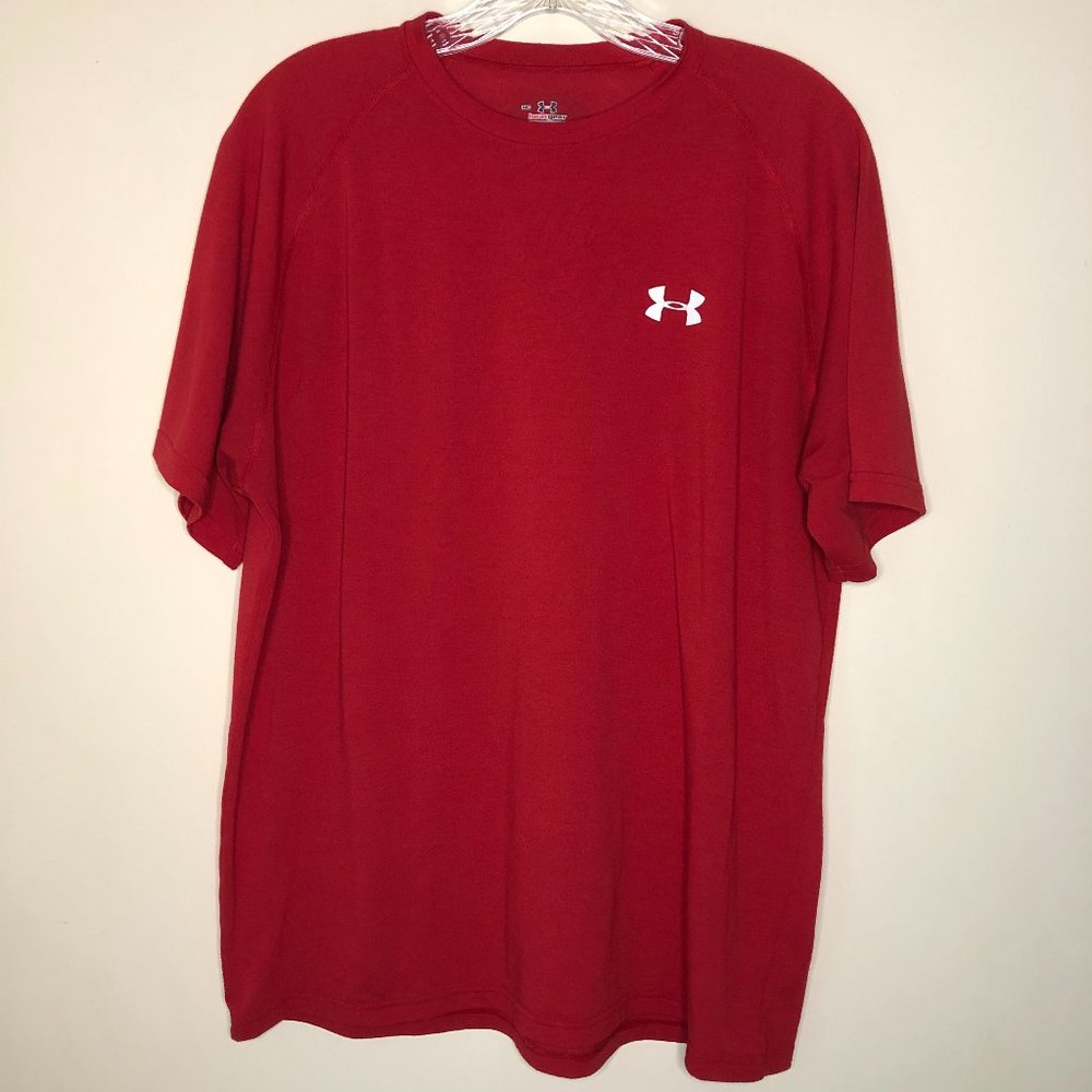 Under Armour Mens Red Heat Gear Short Sleeve T-Shirt Athletic Sporty